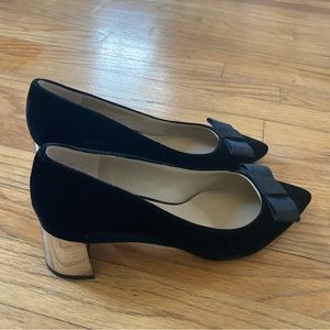Ann Taylor Velvet and Silver Pumps with Bow Detail